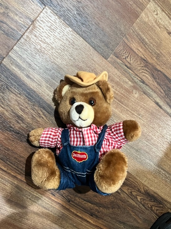Del Monte Other - Del Monte Vintage Brown Teddy Bear in Red Plaid Shirt and Denim Overalls